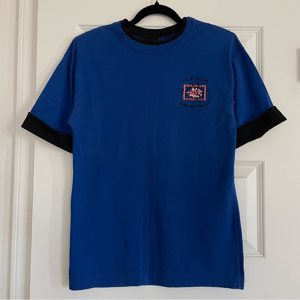 Harley Davidson Vintage Cuffed Dallas Texas Embroidered Logo Tee Medium